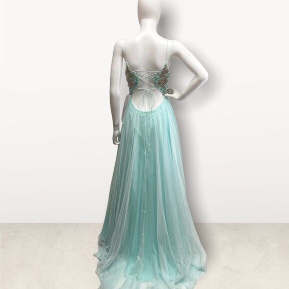 Mac Duggal Mint Floral Beaded Top Gown - Picture 7 of 8